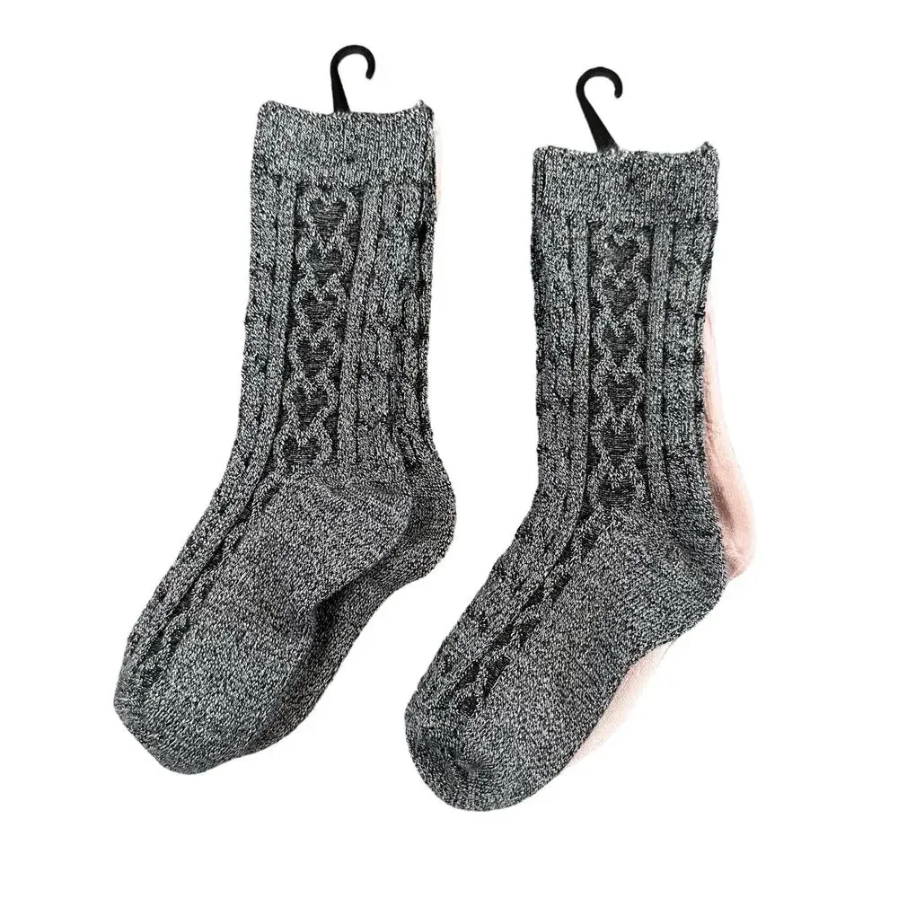 Nordstrom Kids' 2-Pack Heart Cable Crew Socks Set of 2 Shoe Size 3-9
